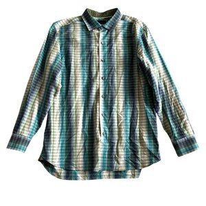 Tommy Bahama Men's Sz M Plaid Button-Up Shirt Green Blue Long Sleeve Casual Top